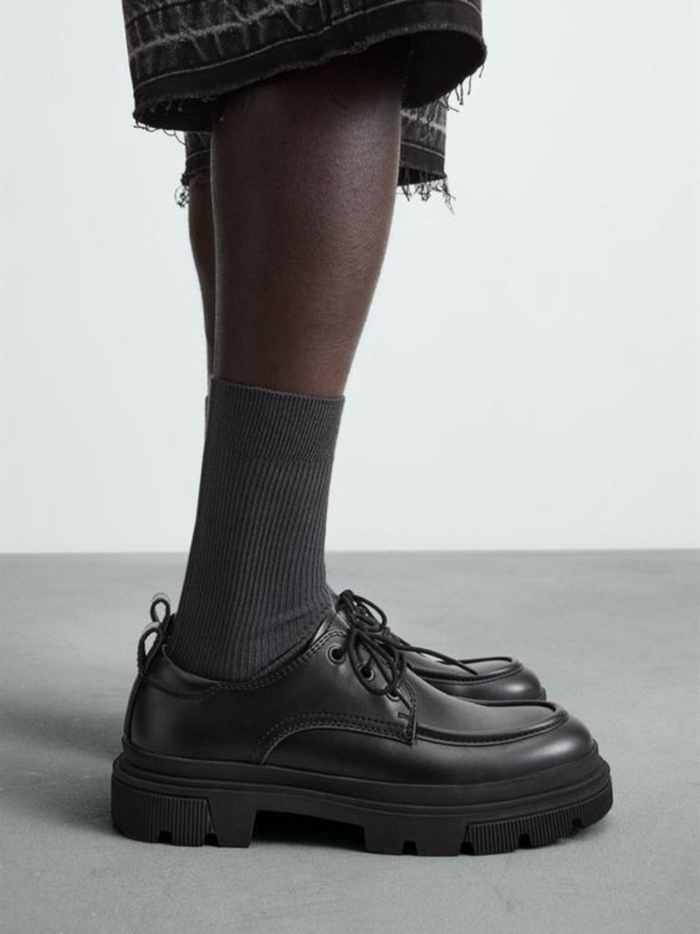 Zara Black Chunky Lace-Up Loafers